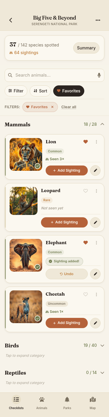 Safari Checklist