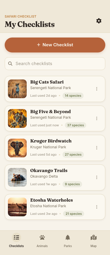 Safari Checklist